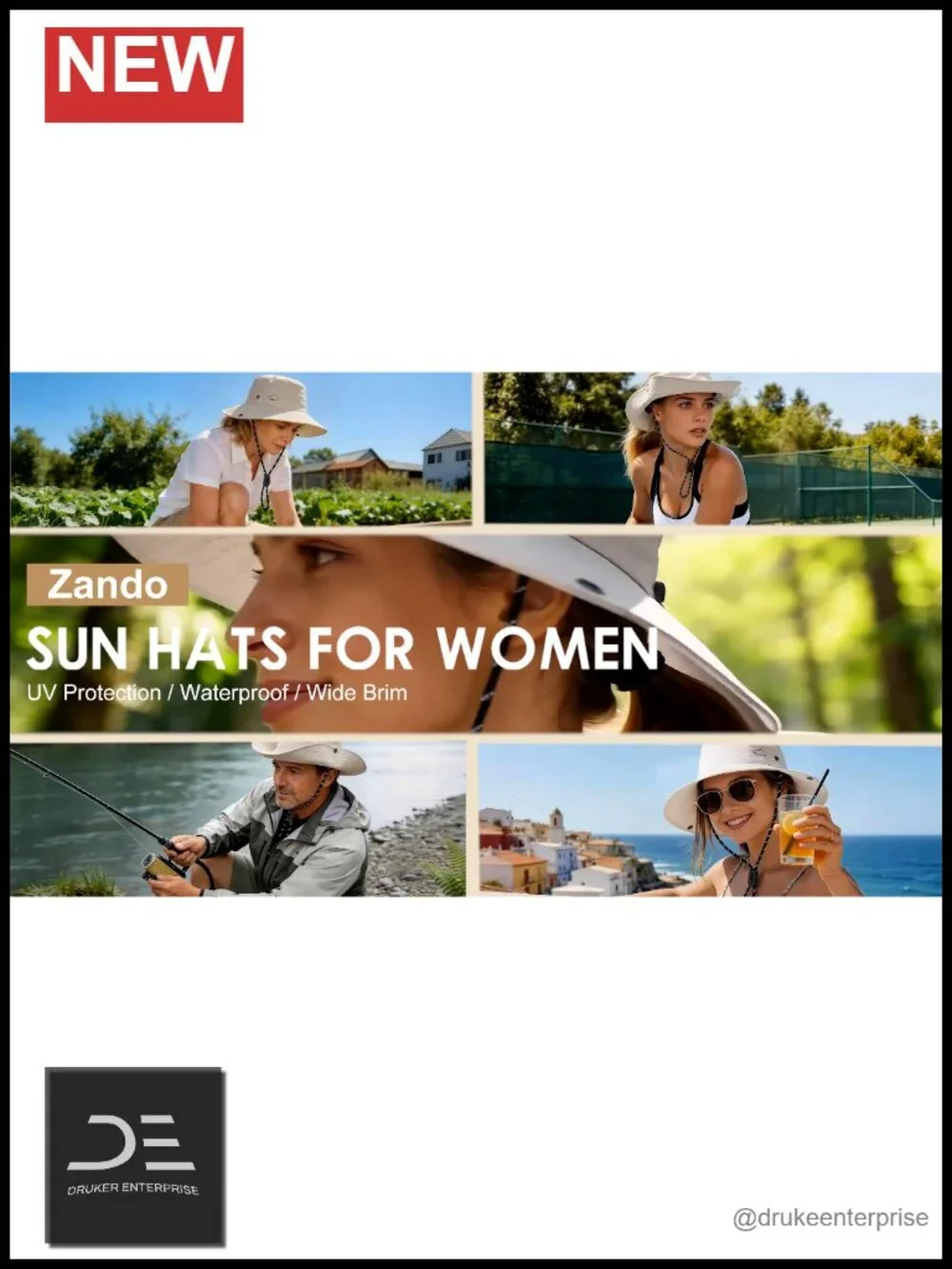 Wide Brim Sun Hat with Ponytail Hole - UPF 50+ Packable Bucket Hat for Hiking